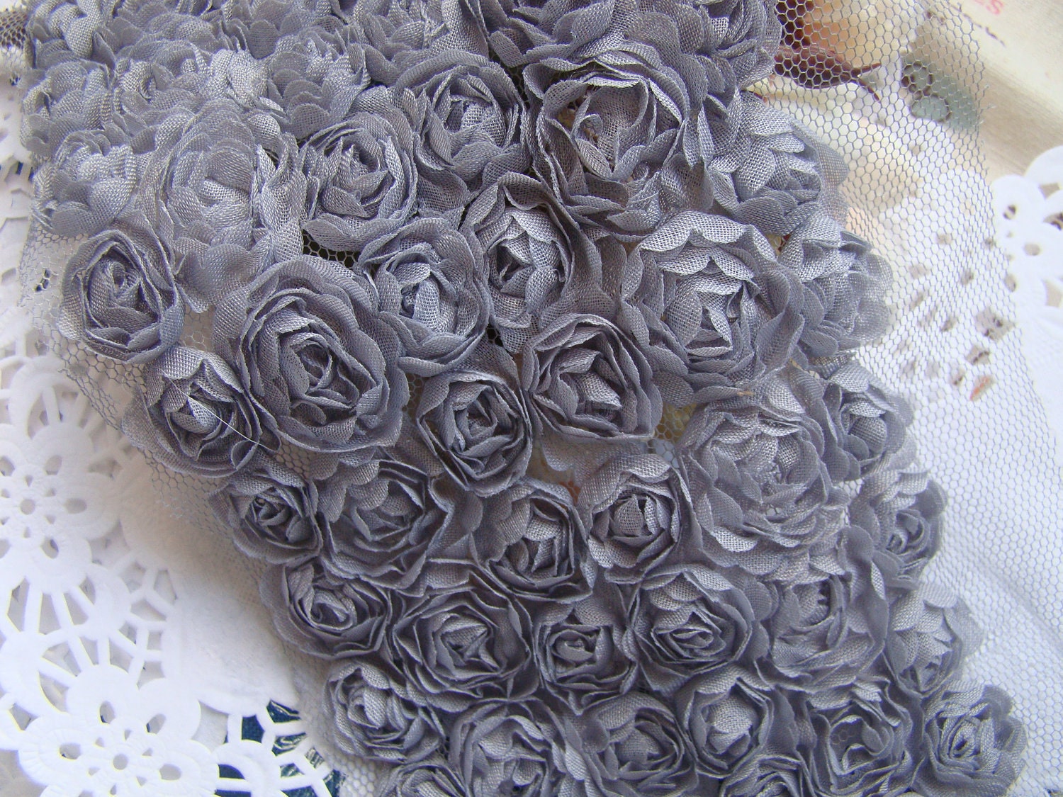 Rosette Fabric Trim Grey Trim 6 Row for Home Decor Costume Headband Supplies Jewelry Design Iphone Covers