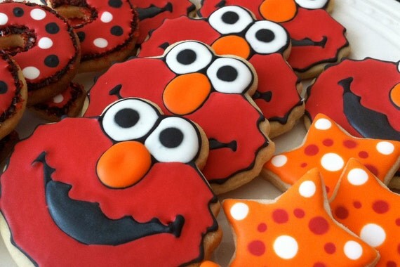 Decorated Elmo Cookies with numbers and stars, Perfect for your child's Birthday Party