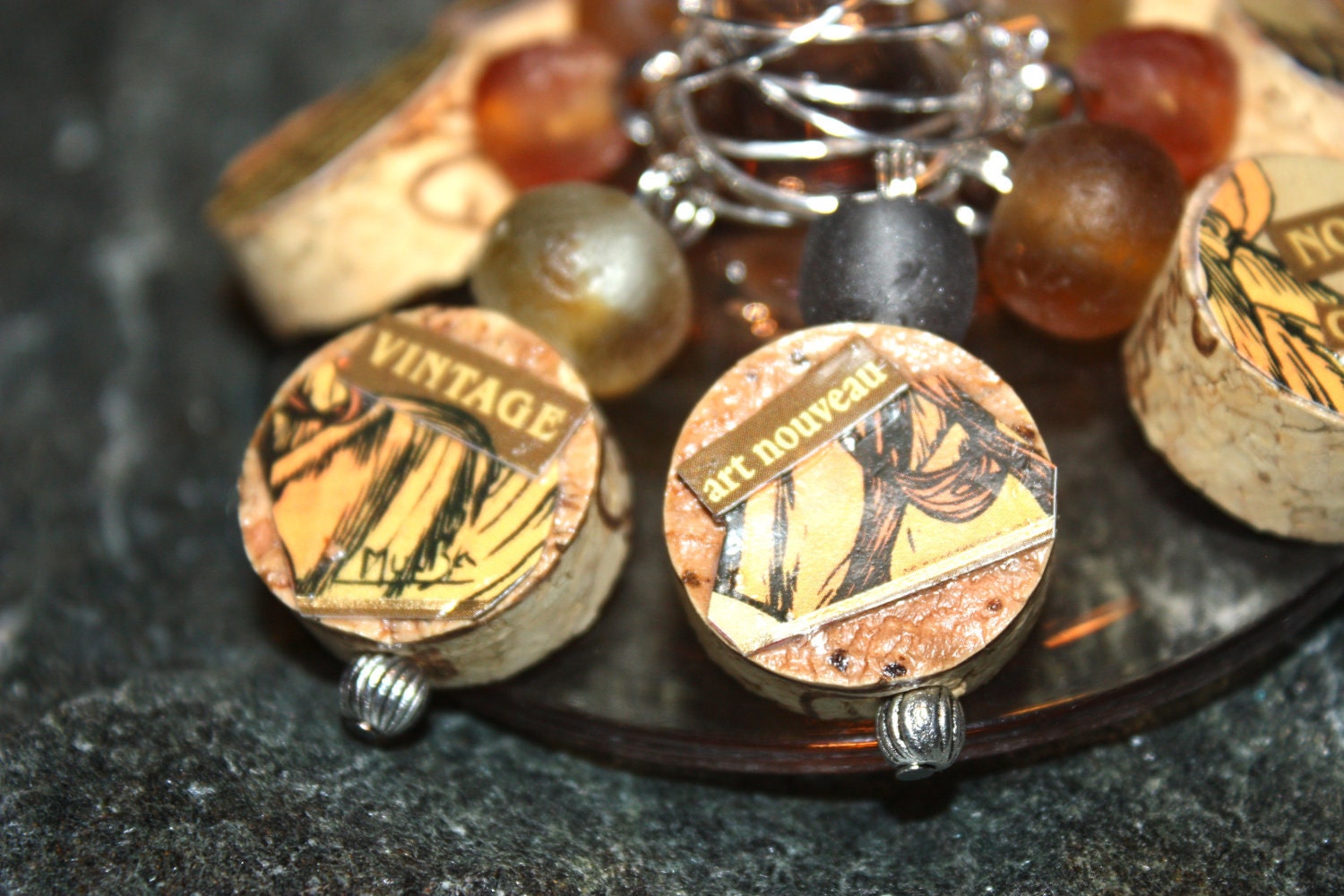 Wine Glass Charm Markers - Cork with Perfecta Wine Label