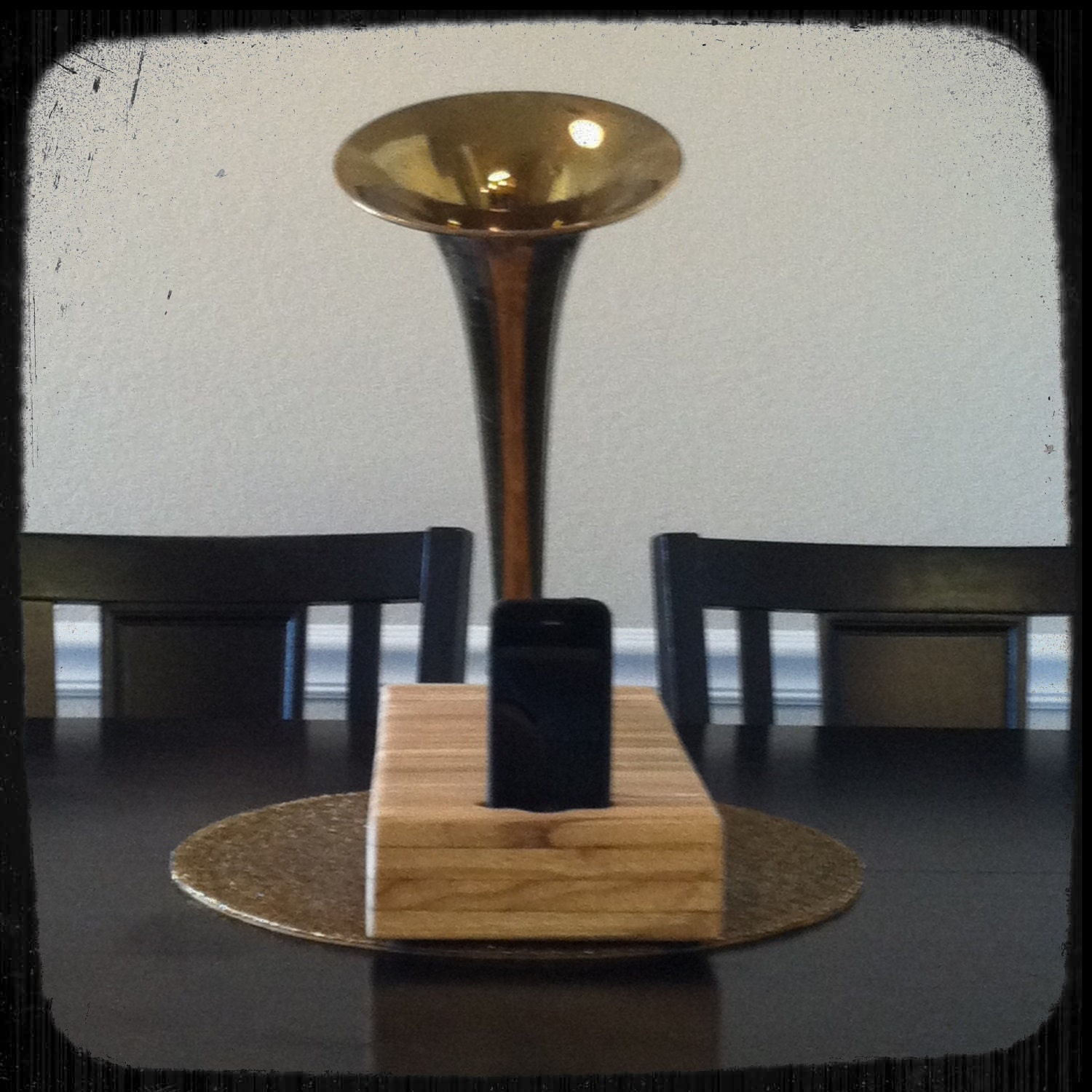 Acoustic iPhone Speaker Dock Utilizing a Salvaged Antique Vintage Trombone - READY TO SHIP -