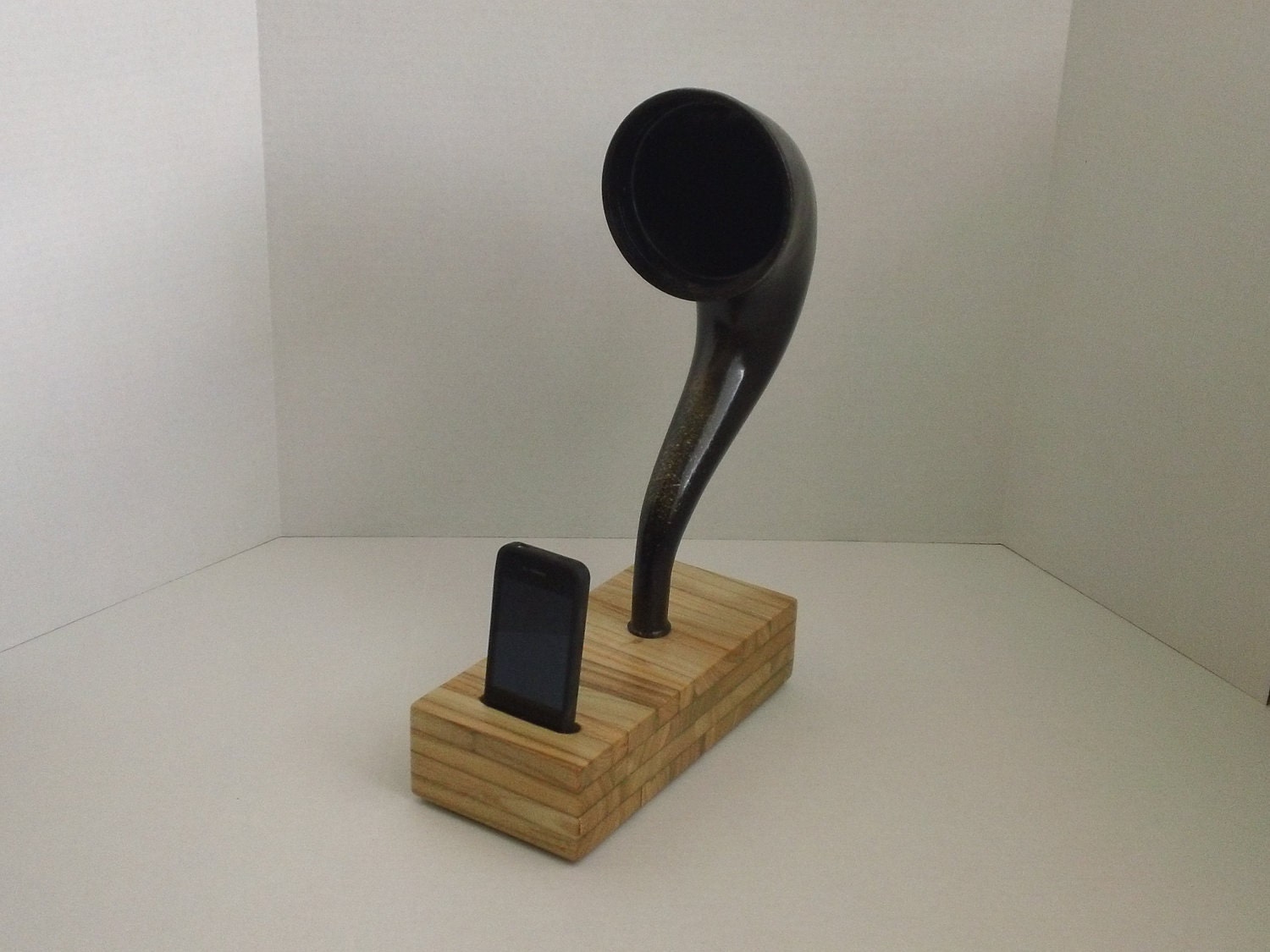 Acoustic iPhone Speaker Dock Utilizing a Vintage Antique Gooseneck for a Gramophone Phonograph Horn -READY to SHIP-