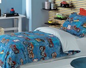Custom Twin or Single Size Dark Blue, Red Motorcycle Printed  Kid Bedding Set For Boys