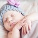 Baby girl Easter Hat, Beanie gray and pink flower Hat