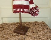 Knitted stocking hat, baby boy or girl, red and white stripes, pom-pom, picture prop, baby gift