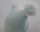 Knitted hat, baby boy,baby boy blue, baby SOFT yarn, picture prop, pom poms, baby gift