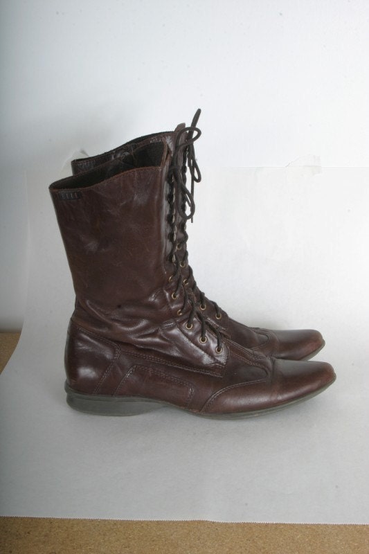 Vintage lace up leather boots womens size 10 brown leather