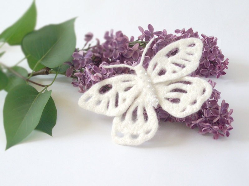 Butterfly, white, corsage brooch pins , eco-friendly