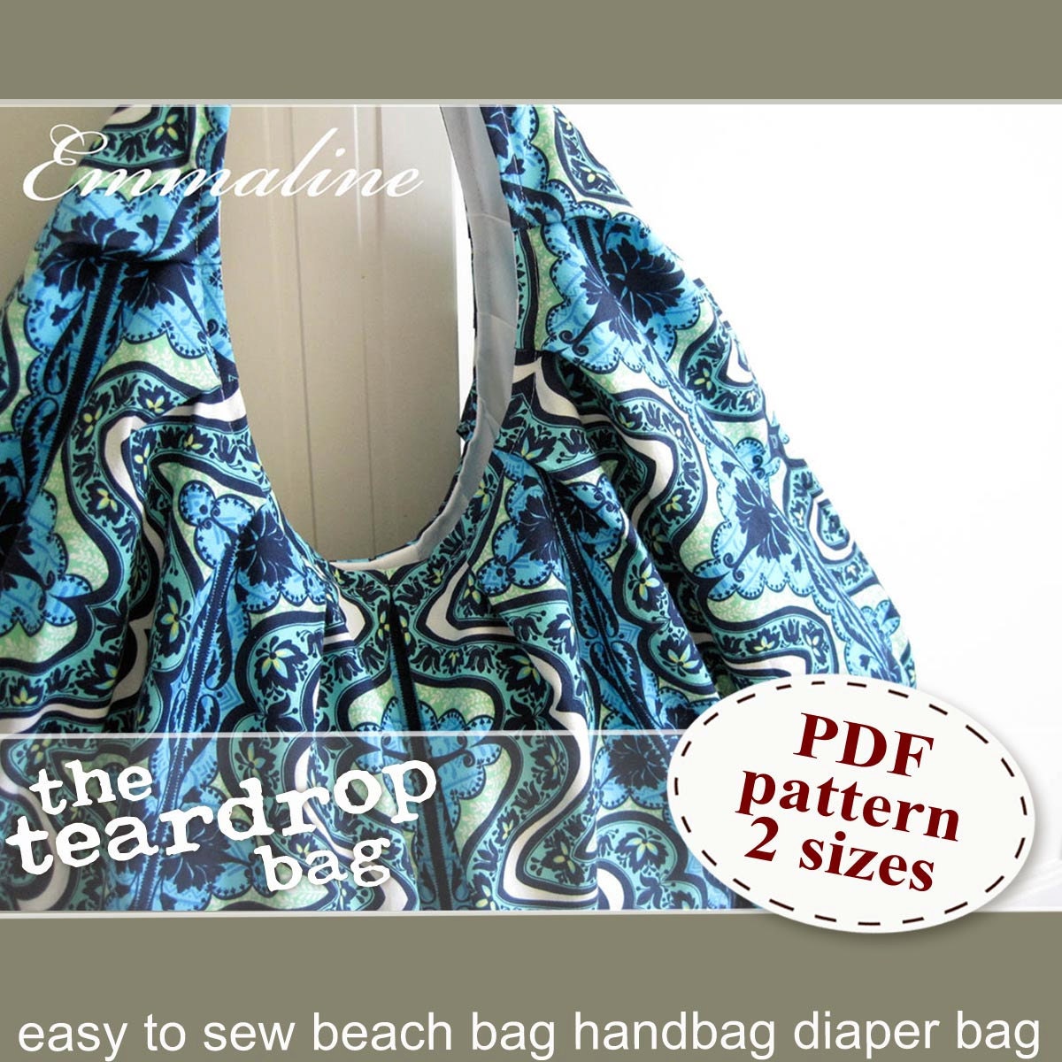Teardrop Bag PDF Sewing Pattern Large Beach Bag by EmmalineBags