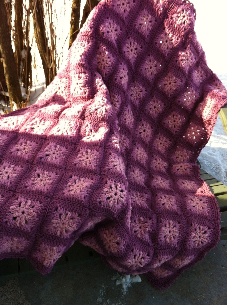 Crocheted afghan dusty rose garden granny square READY TO SHIP