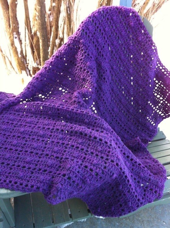 Crocheted afghan purple blocks with popcorn by CrochetKaleidoscope
