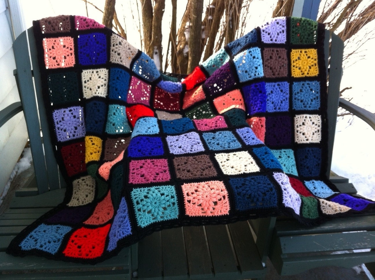 Kaleidoscope crocheted afghan stained glass kaleidoscope of diamonds READY TO SHIP
