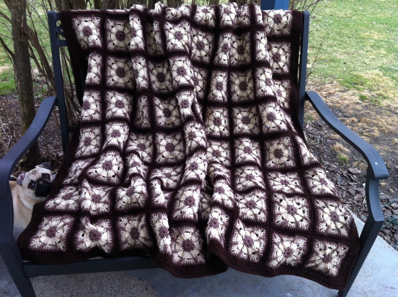 Crocheted afghan coffee mocha cappuccino café latté espresso granny squares READY TO SHIP
