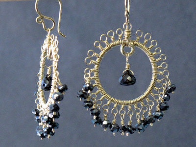 Kashmir 23 Black spinel dangling on filagree circles