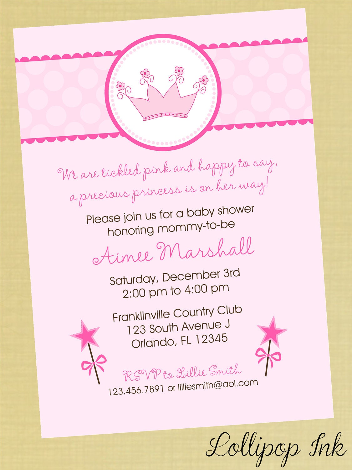 ... Baby Shower Printable Invitation, Personalized Pretty Princess Baby