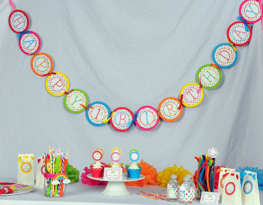 Over the Rainbow Printable Favor Tags, Rainbow Labels, Stickers, Rainbow Polka Dotted Hang Tags