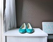 80s Vintage Turquoise Leather and Snakeskin Harris Pumps, Size 7M, Made In Spain