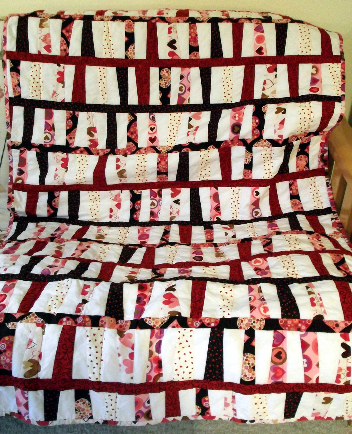 Quilt, Adult Teen or Child's Throw or Crib Blanket of Hearts