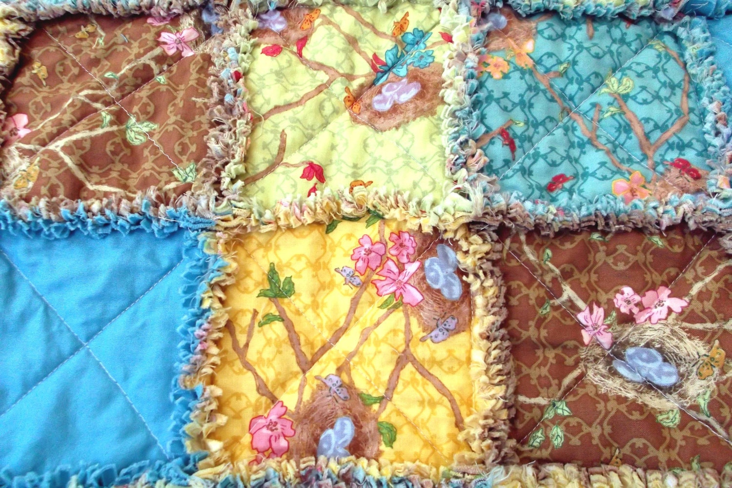 Quilt, Baby or Child's Rag Blanket with Bird Nests