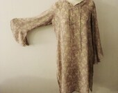 70s - Dreamer Among the Prairie Fields - Lavender And Cream Hippie Dress with Bell Sleeves Ethnic Boho Chic
