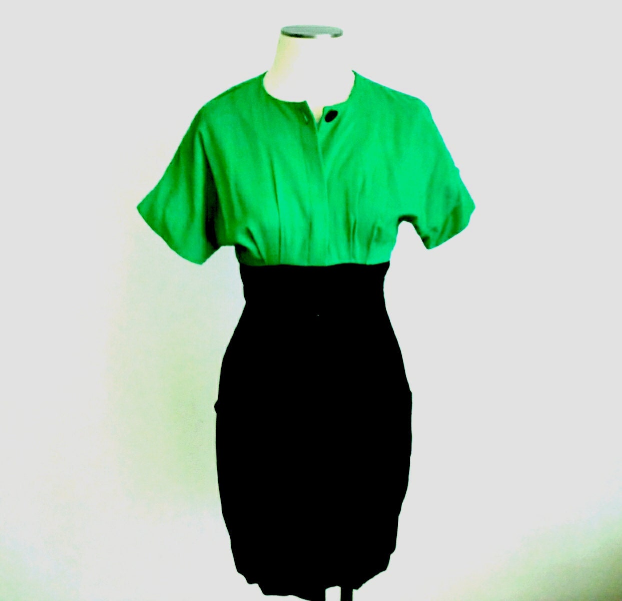 Vintage Sexy Pin Up Green and Black Dress