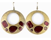 Special Gold-tone Brown Dots Plate Dangle Earrings