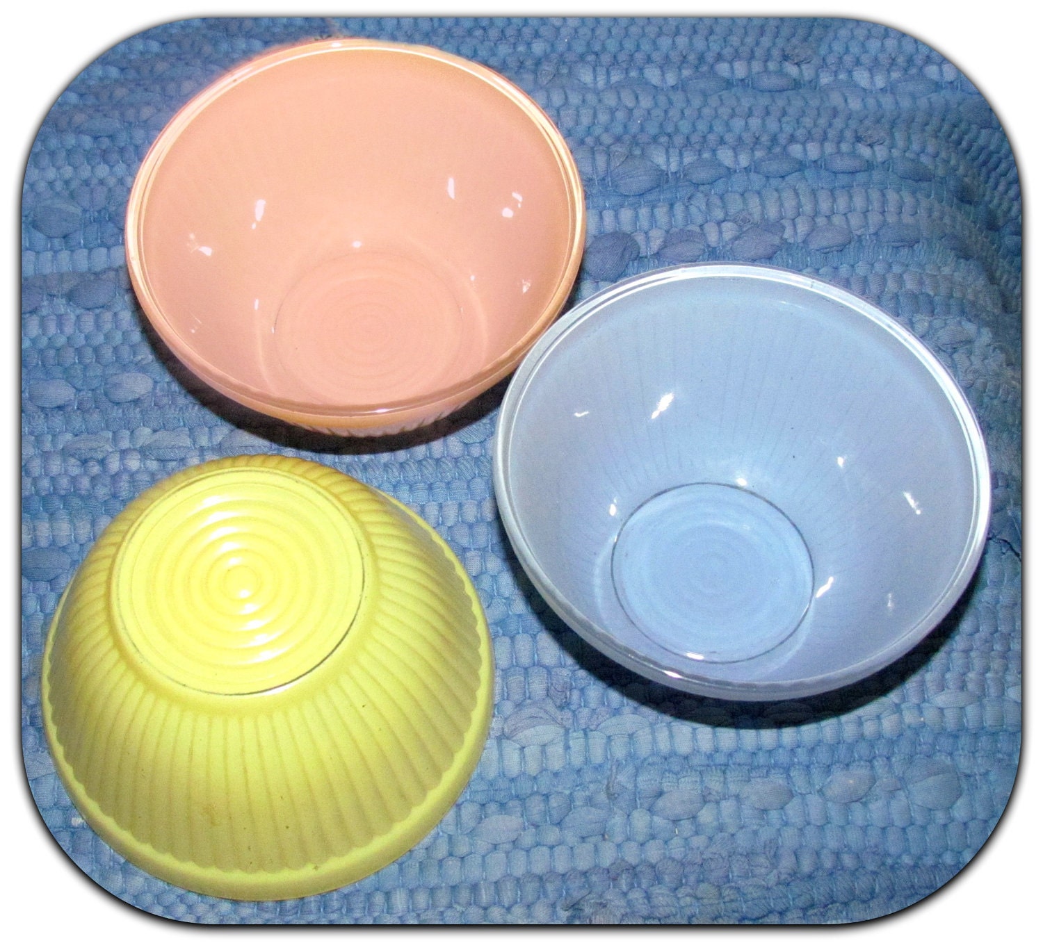 Rare Trio of Pastel Fired on Color Refrigerator Bowls