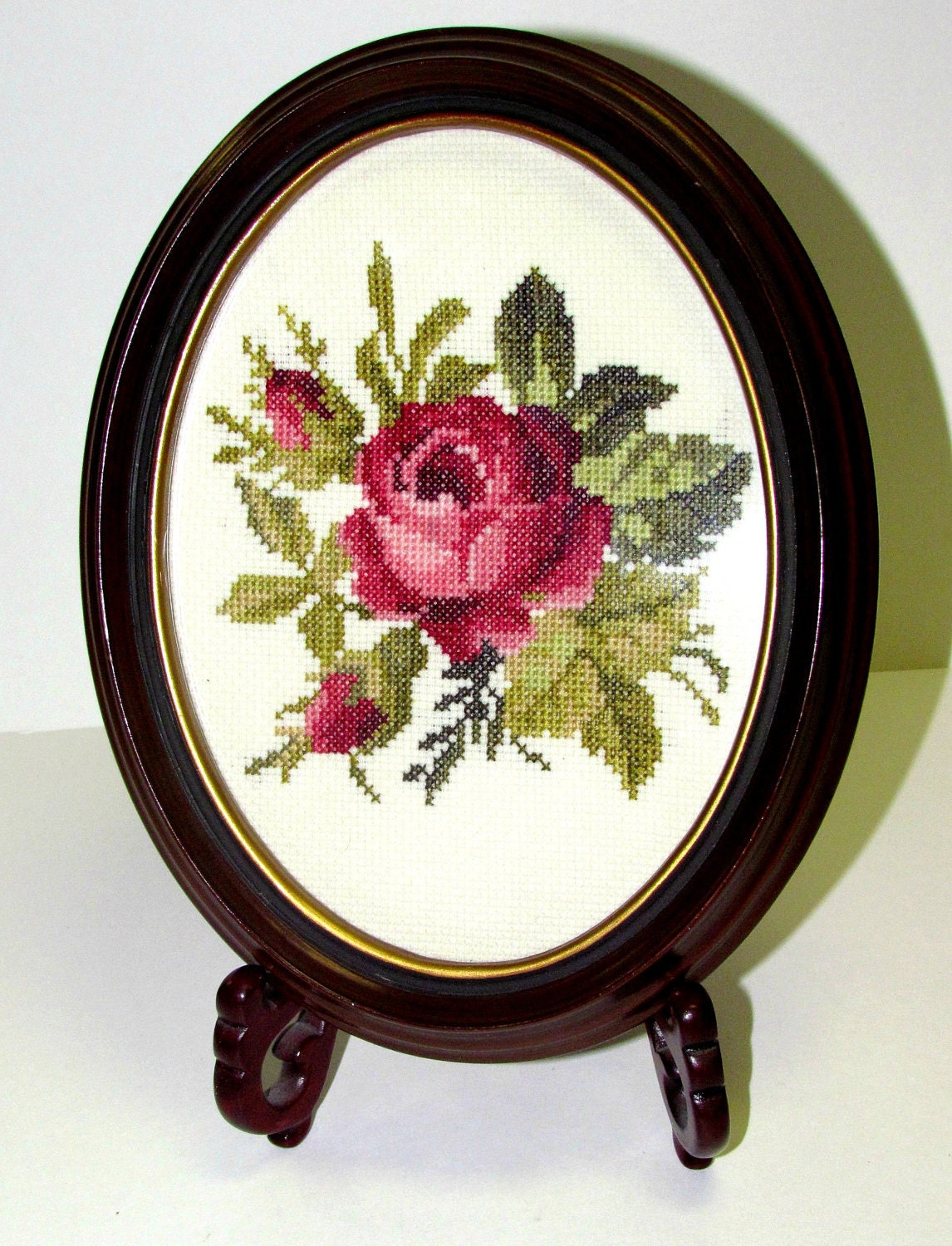 Vintage Oval Framed Needlepoint Handiwork