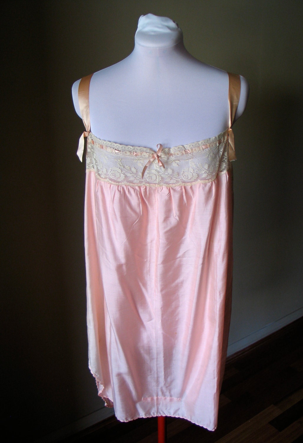Vintage 1920s Pink Silk Step-in / Chemise / Slip - Rare XL Size