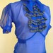 Amazing Vintage 1930s Silk Chiffon Blouse - Blue with Ruffle
