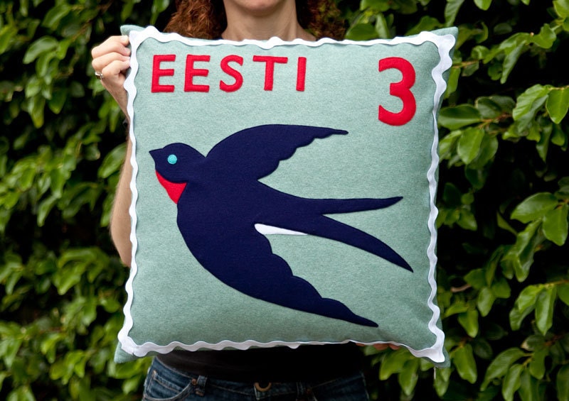 Estonian swallow stamp cushion cover