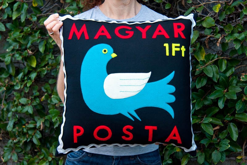 Hungarian folk bird stamp cushion cover