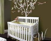 Artistic Swirly Tree with Birds - Nursery Wall Decal