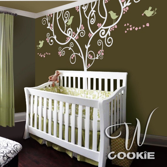 Artistic Swirly Tree with Birds - Nursery Wall Decal
