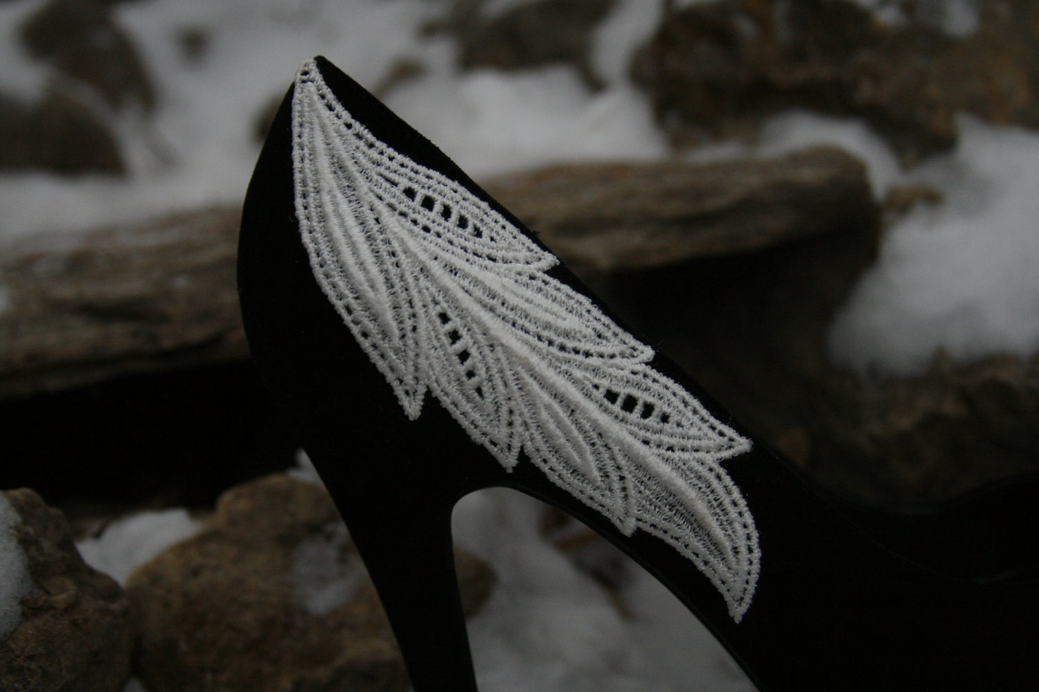 4th of July SALE - Black Heel With Lace Applique. Size 8