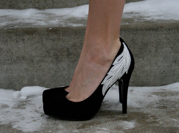 4th of July SALE - Black Heel With Lace Applique. Size 8
