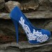 Turquoise Wedding Heel With Venise Lace Applique.