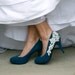 Teal Blue Bridal Shoes With Venise Lace Applique. Size 8.5