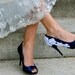 Navy Blue Bridal Shoes With Venise Lace Applique. Size 8