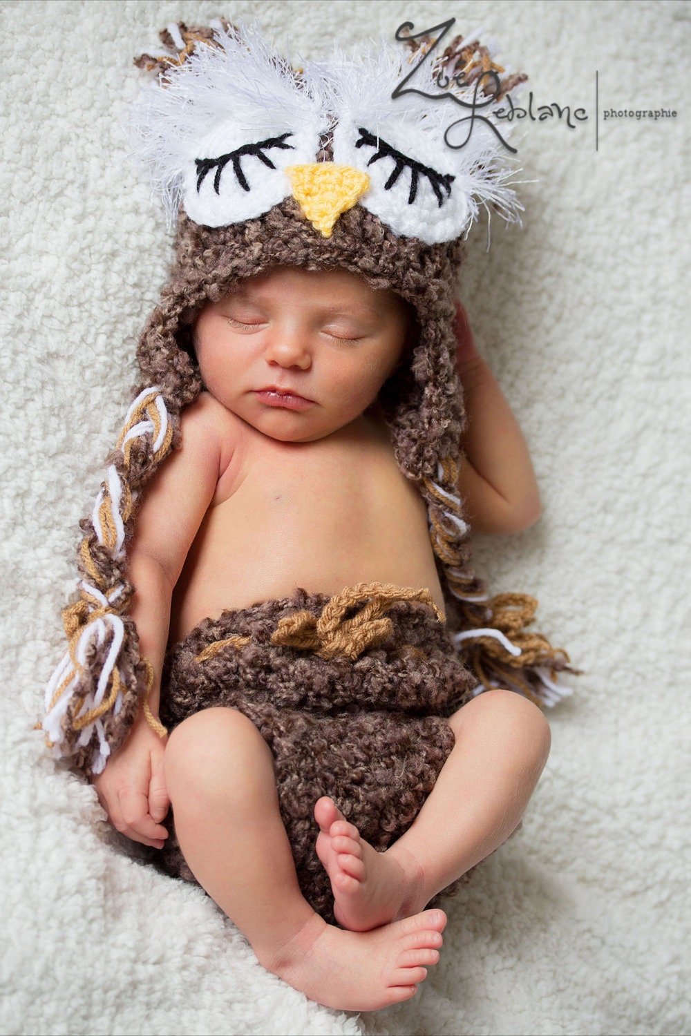 OWL BABY SET - Hat and Diaper Cover - photo prop - acrylic/ boucle - Made To Order