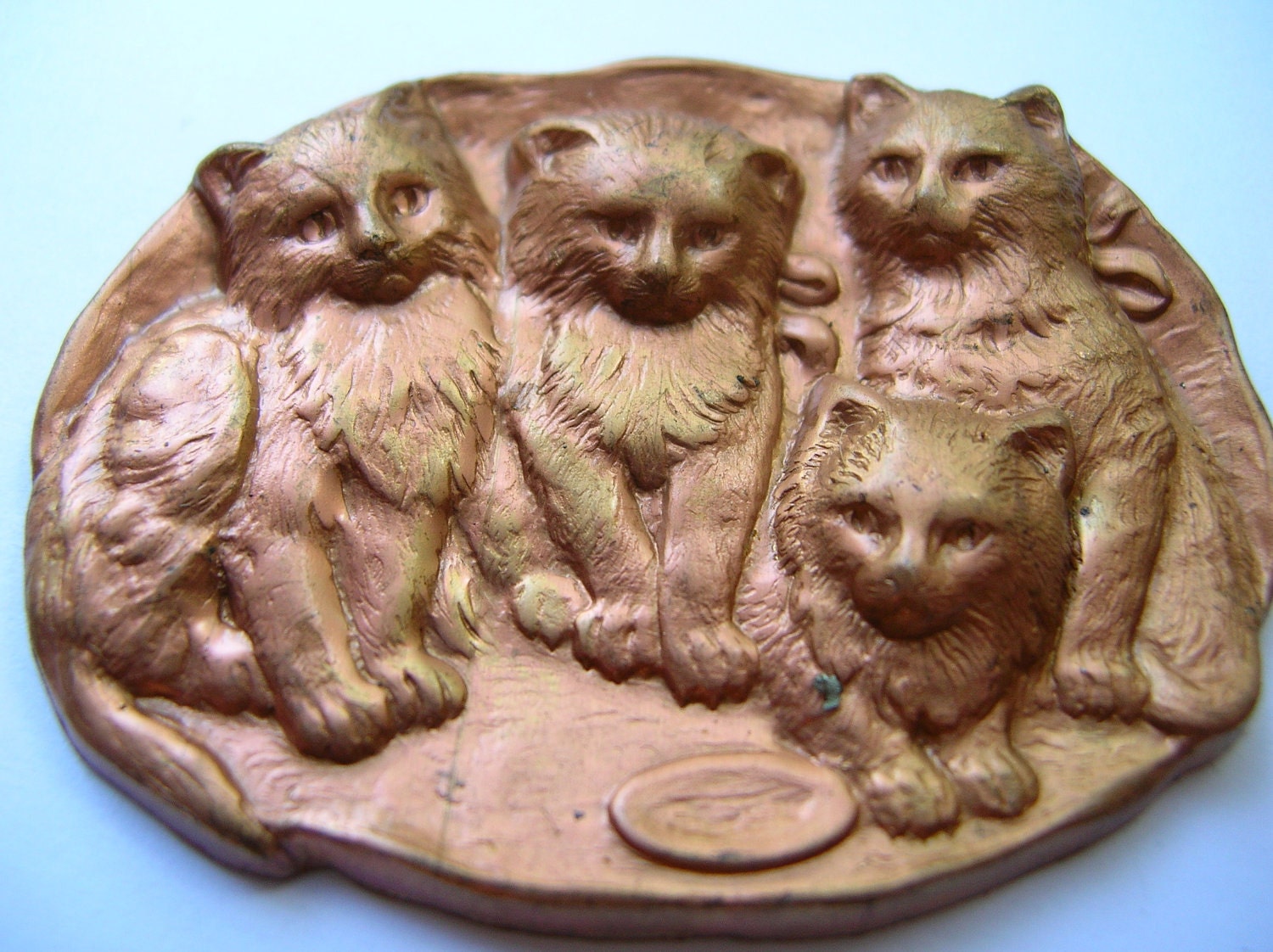 Large brass repousse cat findings, jewelry supply,destash,scrapbook,mosaics