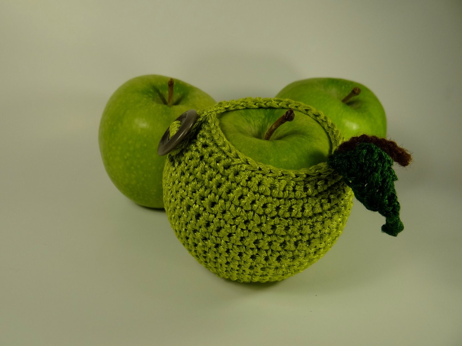 Handmade crochet Green Apple Cozy