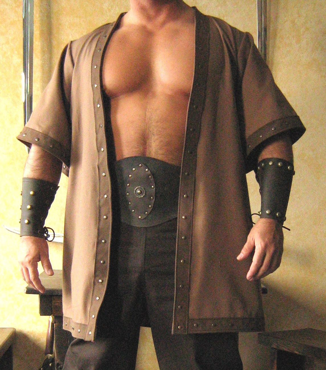 Medieval Celtic Viking Barbarian Short Sleeves Coat Jacket Vest
