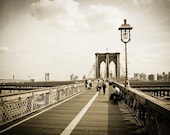Brooklyn Bridge Photography, Fine Art Travel Photograph Print, New York Vintage Old Look Black and White 8x12, office decor