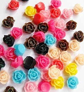 11mm flatback resin rose bead cabochons with glitter x 20, free combined shipping - Beadwaali