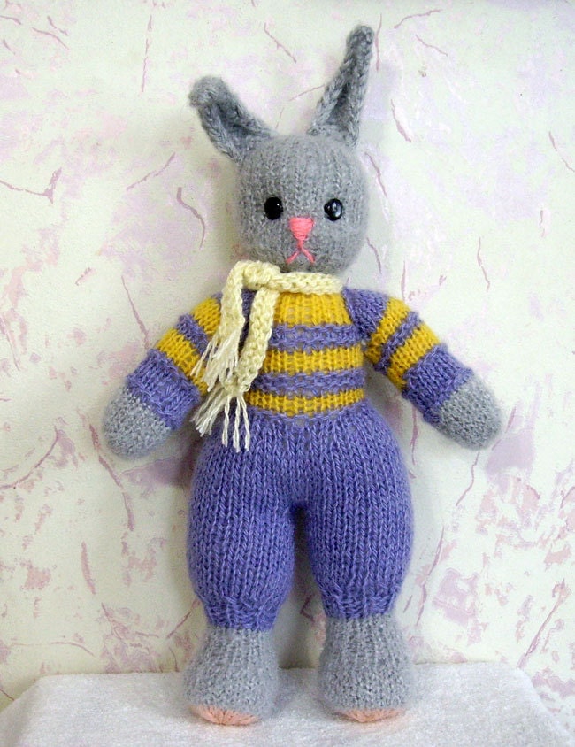 Knitted toys handmade russian hare