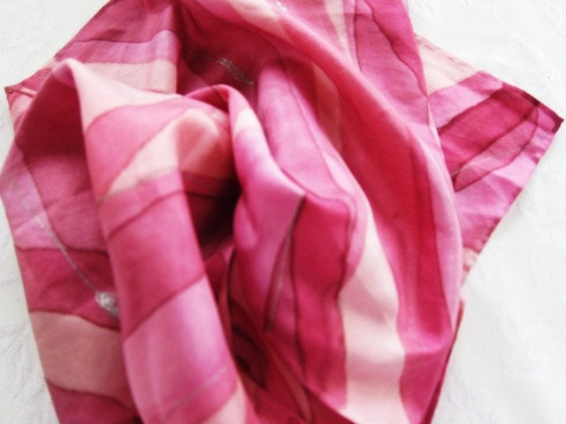 Pink silk scarf handcrafted