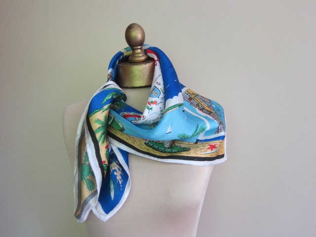 FRENCH RIVIERA vintage souvenir scarf 1950s map