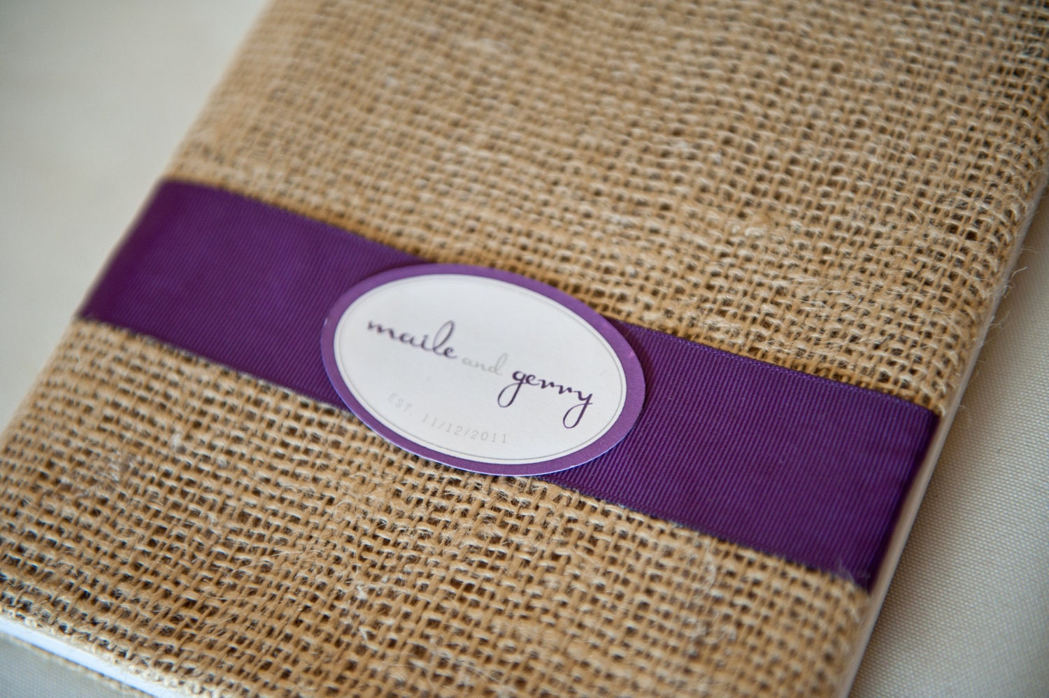 Maile Purple Burlap Natural Guest Book