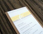 Lily Yellow and Gray Sewn Wedding Program Contemporary Rustic Shabby Woodland Chic Chevron Stitch