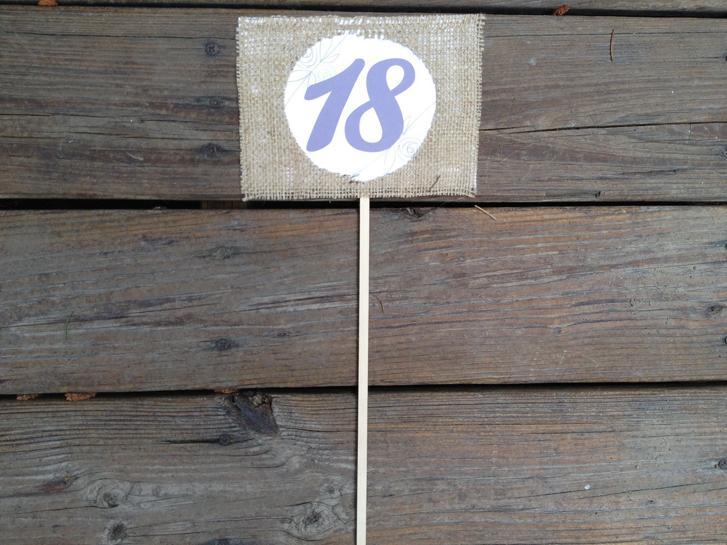 Table Number TeaRoses- Unique Creative Wedding Burlap Sewn Rustic Woodland Shabby Chic Vintage